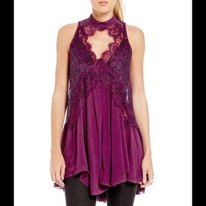 NWT Free People Telltale Heart Lace Tunic Plum